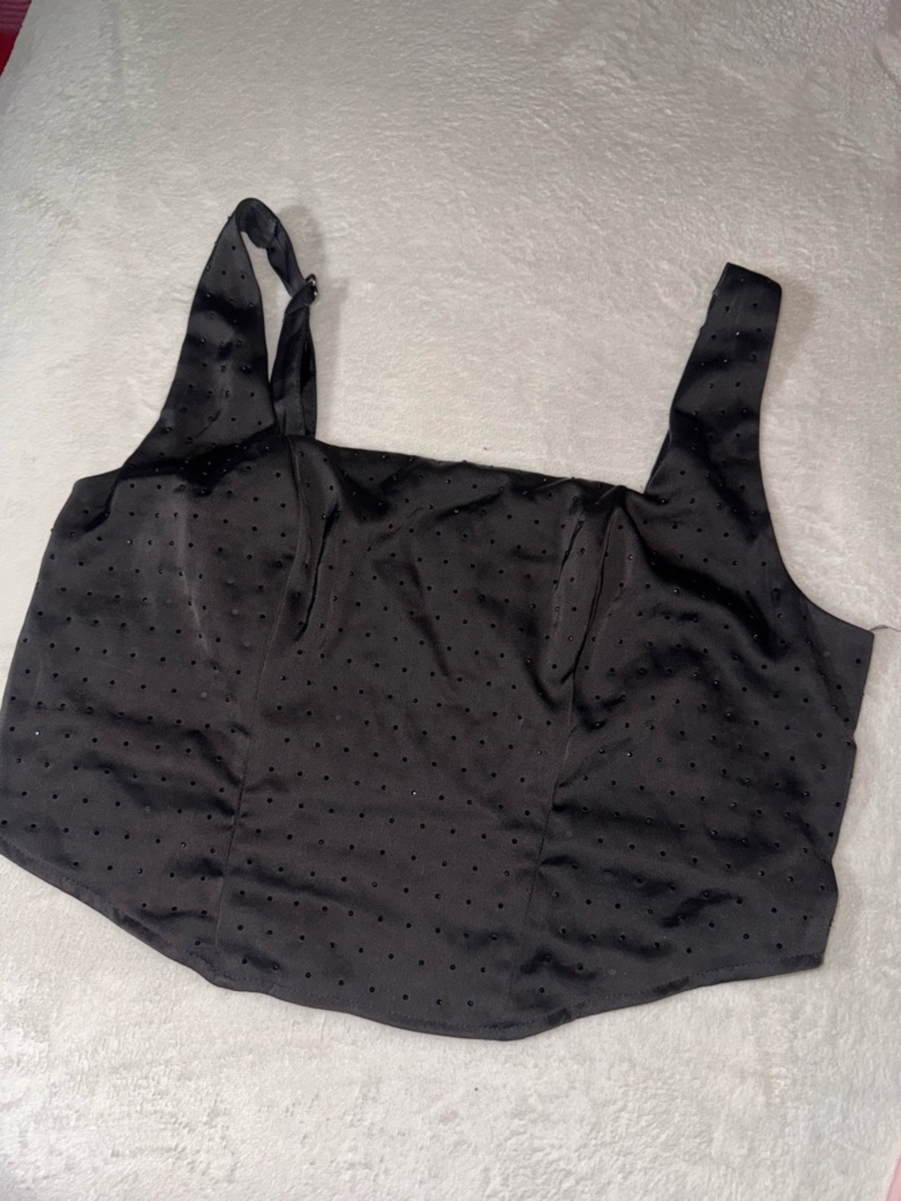 Topshop Black Dot-Embellished Square Neck Crop Top